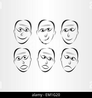 men faces emotions symbols abstract design elements Stock Vector