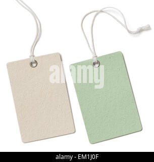 Two blank cloth tag or price label set isolated on white Stock Photo