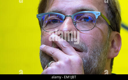 Dortmund, Germany. 15th Apr, 2015. Dortmund's coach Juergen Klopp speaks during a press conference in Dortmund, Germany, 15 April 2015. Borussia Dortmund coach Juergen Klopp will leave after seven years in summer because he no longer feels he is the right man at the German top club, it was announced 15 April 2015. PHOTO: FEDERICO GAMBARINI/dpa/Alamy Live News Stock Photo