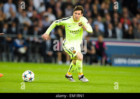 Paris, France. 15th Apr, 2015. UEFA Champions League football. QUarterfinal, first leg between PSG and Barcelona. Lionel Andres Messi (Barca) Credit:  Action Plus Sports/Alamy Live News Stock Photo