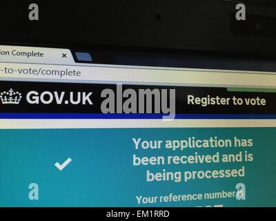 April 2015; GOV UK website service to register for voting in the general election, uk Stock Photo