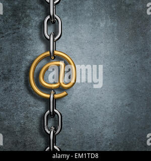 3D render of metal chain with gold email symbol link Stock Photo