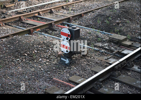 Ground shunting signals at Worcester Shrub Hill Railway Station, Worcester, England Stock Photo