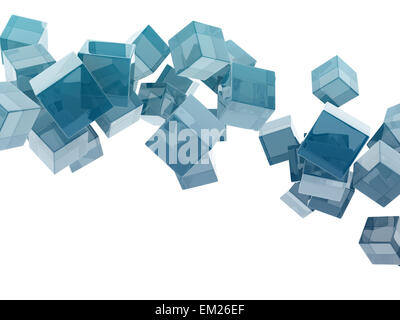 blue glass cubes isolated on white background. digitally generated image. Stock Photo