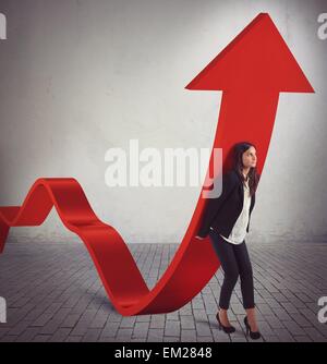 Businesswoman helps statistics Stock Photo
