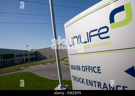 A logo sign outside the headquarters of the Unilife Corporation in York, Pennsylvania. Stock Photo