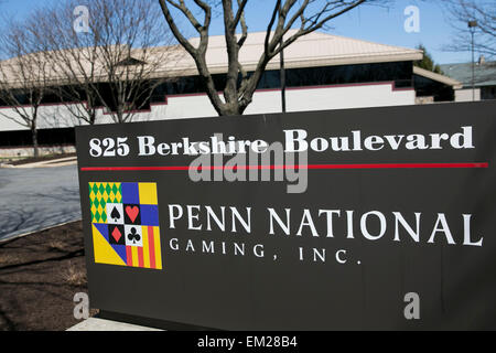 A logo sign outside the headquarters of Penn National Gaming, Inc., in Wyomissing, Pennsylvania. Stock Photo