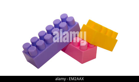 Three blocks from the children's designer. The one who plays with them in the future to build a new world! Stock Photo