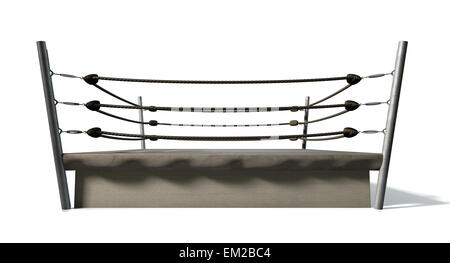 An old vintage boxing ring surrounded by ropes on an isolated white background Stock Photo