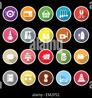 Home kitchen icons with long shadow, stock vector Stock Vector