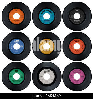 Set of vinyl records with fake labels (1 of 2) Stock Photo