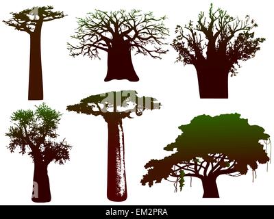 silhouettes of various African trees and bushes Stock Vector