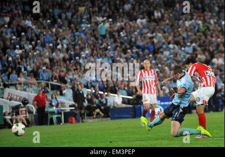 David Villa plays his first of ten guest games for Melbourne City FC in the A-league scoring a goal to help his side snatch a draw against Sydney FC  Featuring: David Villa Where: Sydney, Australia When: 11 Oct 2014 Stock Photo