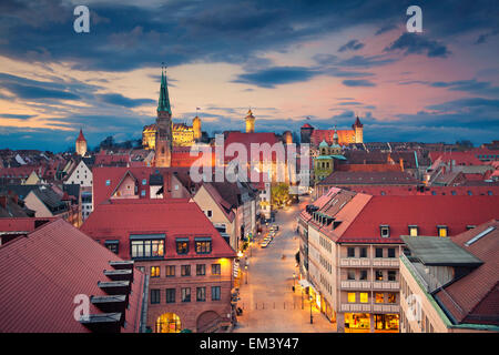 Nuremberg. Image of historic downtown of Nuremberg, Germany at sunset. Stock Photo