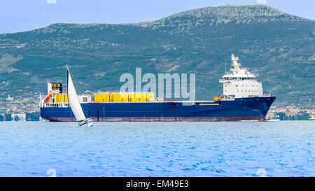 Side View Of The Sea With Pleasure Ships And A Flying Paraglider Fun  