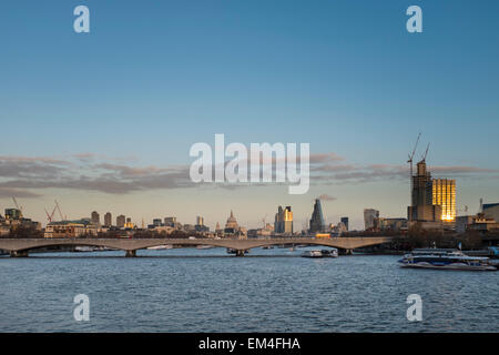 London's skyline with St Pauls Catedral, The Cheesegrater and The Waterloo Bridge, UK Stock Photo