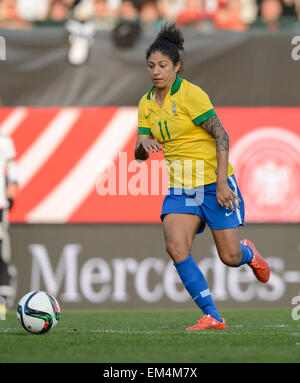 Fuerth, Germany. 8th Apr, 2015. Brazil's Cristiane in action during the women's international friendly soccer match Germany vs Brazil in Fuerth, Germany, 8 April 2015. Photo: Thomas Eisenhuth/dpa - NO WIRE SERVICE -/dpa/Alamy Live News Stock Photo