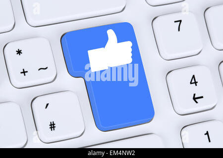 Like button icon symbol thumb up social media or network on internet computer keyboard Stock Photo