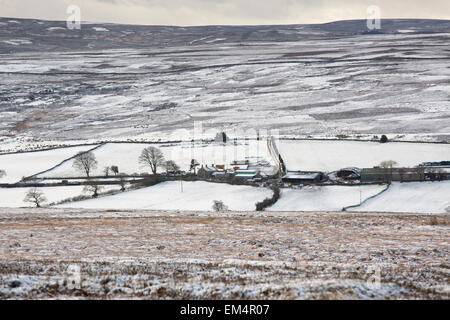 Commondale Moor and Farmhouse in Winter, North York Moors National Park Stock Photo