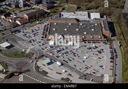 aerial view of an Asda supermarket in Lancashire, UK Stock Photo