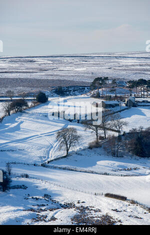 Commondale Moor and Farmhouse in Winter, North York Moors National Park Stock Photo