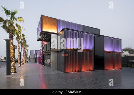 New Boxpark retail development in Dubai United Arab Emirates Stock Photo