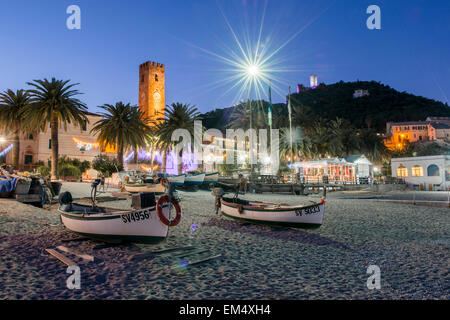 View of the beach of Noli, in the ligurian riviera and its boats Stock Photo