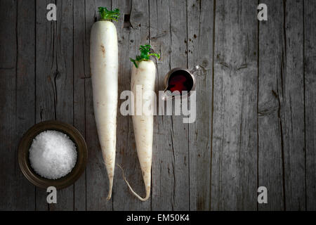 Daikon Radish On Wooden Background Stock Photo