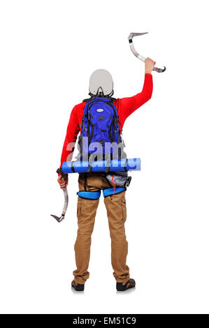 tourist with ice axe on a white background Stock Photo