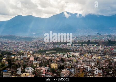 View of Kathmandu Valley with mountains in the background Stock Photo