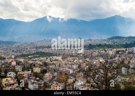 View of Kathmandu Valley with mountains in the background Stock Photo