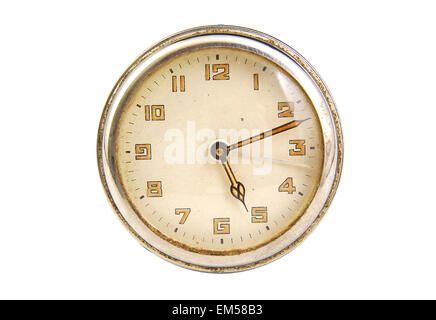 Antique clock face showing the time isolated on white background Stock Photo