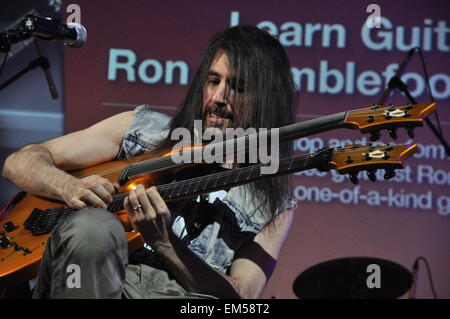 Jakarta, Indonesia. 16th Apr, 2015. Gun N’ Roses guitarist Ron 'Bumblefoot' Thal sharing knowledge of guitar playing techniques at Guitar Clinic in @america, Pacific Place Jakarta, Indonesia, Thursday, April 16, 2015. Credit:  Dani Daniar/Alamy Live News Stock Photo