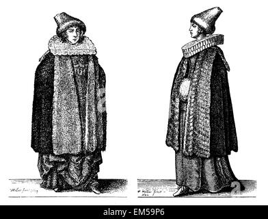 noblewoman and merchant's wife from Prague in the mid-17th century. Etchings by Wenzel Hollar Stock Photo