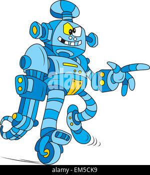 Vector illustration of Crazy blue robot character Stock Vector