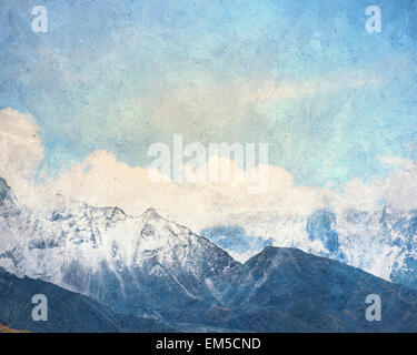 Painting with a snow high mountains landscape Stock Photo - Alamy