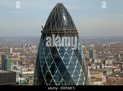 Tip of The Gherkin seen from Sky Garden in Walkie Talkie skyscraper, City of London Stock Photo