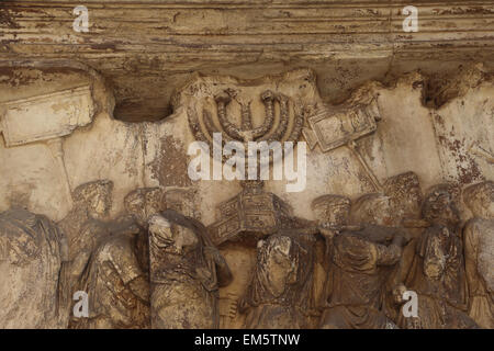 Italy. Rome. Arch of Titus. Constructed in 82 AD by the emperor Domitian to commemorate Titus' victories. Spoil of Jerusalem. Stock Photo