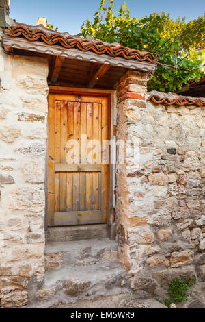 Old wooden door in historical Nesebar town, Bulgaria Stock Photo