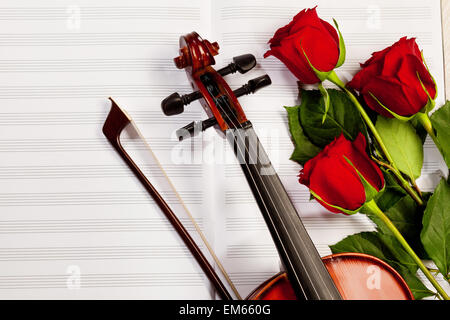 Red roses and a violin Stock Photo