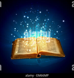 Image of opened magic book with magic lights Stock Photo - Alamy