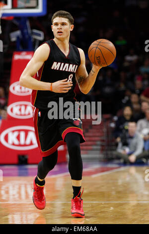 April 15, 2015: Miami Heat guard Tyler Johnson (8) in action during the NBA game between the Miami Heat and the Philadelphia 76ers at the Wells Fargo Center in Philadelphia, Pennsylvania. The Miami Heat won 105-101. Stock Photo