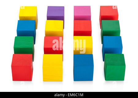 Colorful 4*4 square of wooden toy cubes isolated on white background Stock Photo