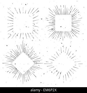 Set of vintage squared and rhombus shaped hand drawn ray frames, starburst template with a space for your text, company name or  Stock Vector