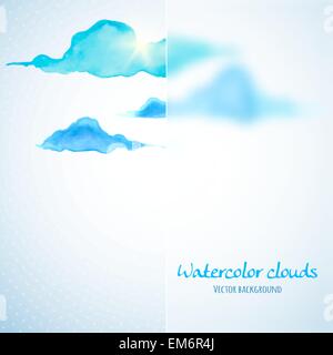 Watercolor clouds background with glass banner. Vector illustration Stock Vector