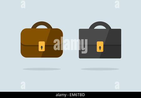 Two briefcase icons flat vector design (brown and black) Stock Vector
