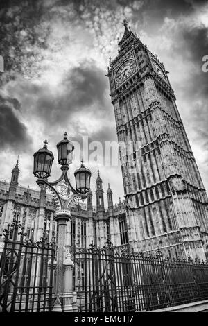 Big Ben and the golden and green lamp post. London is truly magical city in England. Its timeless architecture stands out with m Stock Photo