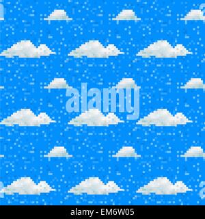 Seamless vector cloud pattern pixel art Stock Vector