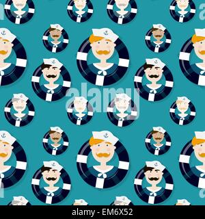 Different sailors seamless vector pattern in cartooning style Stock Vector