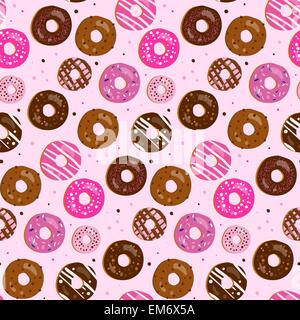 Seamless vector pattern of assorted doughnuts with different toppings Stock Vector
